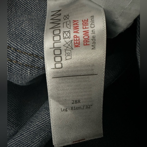 BOOHOO MAN Distressed Super Skinny White Painted Stripe Jean Blue Mens Size 28. - Picture 11 of 16